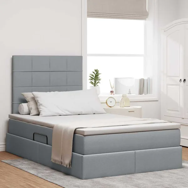 Lit de rangement LED avec matelas Gris clair 120 x 190 cm Tissu