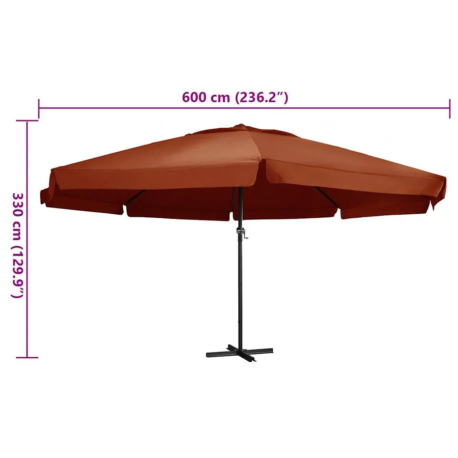 Parasol de jardin avec mât en aluminium 600 cm terre cuite - 6