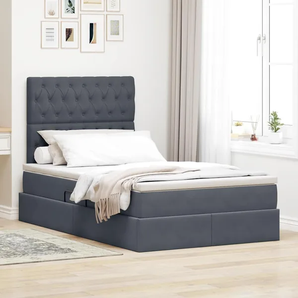 Lit de rangement LED avec matelas Gris foncé 120 x 190 cm