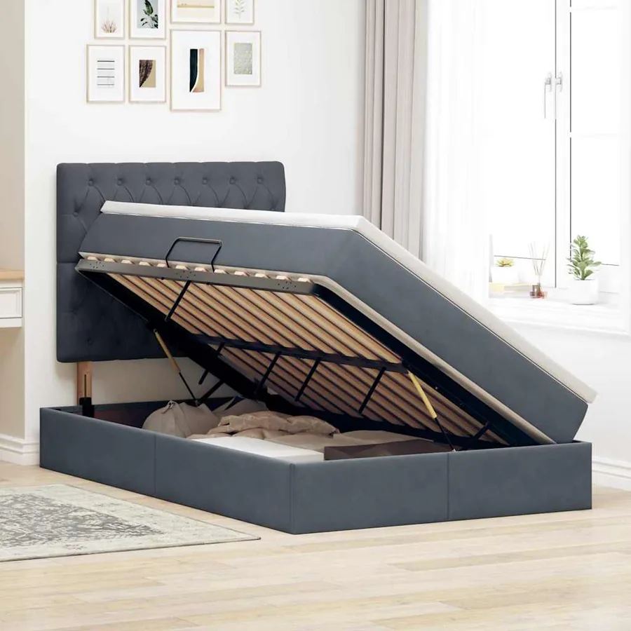 Lit de rangement LED avec matelas Gris foncé 120 x 190 cm - 4