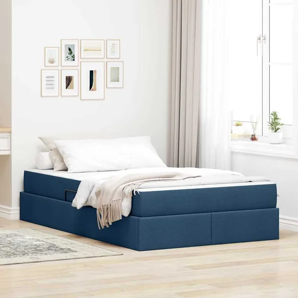 Lit avec rangement et matelas Bleu 120 x 200 cm Polyester