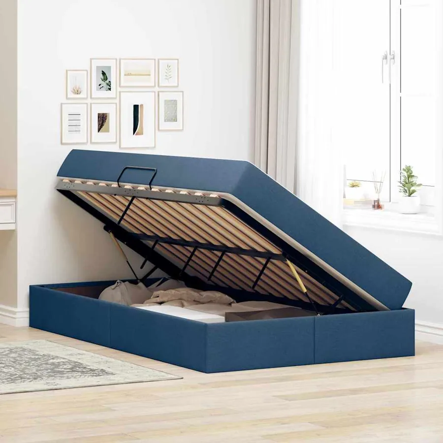 Lit avec rangement et matelas Bleu 120 x 200 cm Polyester - 4