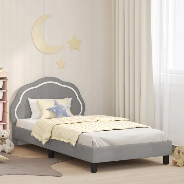 Cadre de lit pour enfants avec tête de lit Gris clair Velours