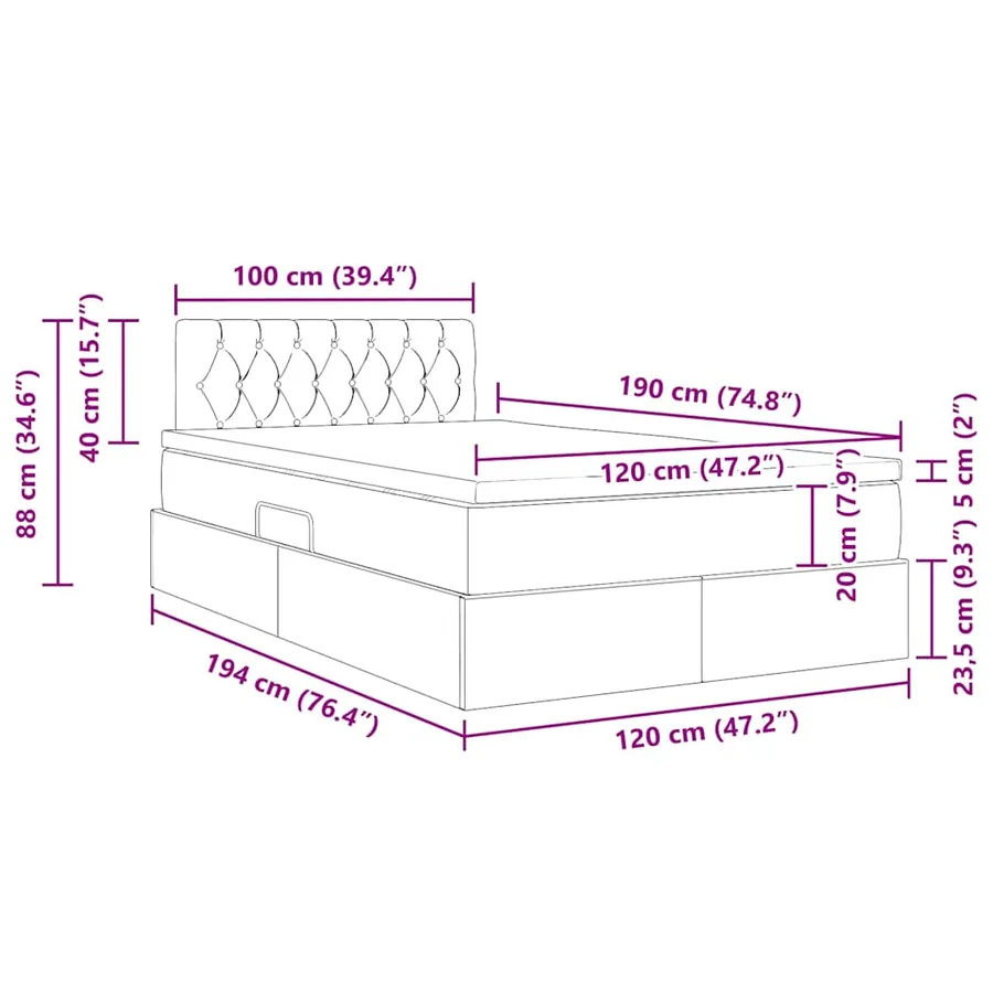 Lit de rangement LED avec matelas Noir 120 x 190 cm Velours - 17