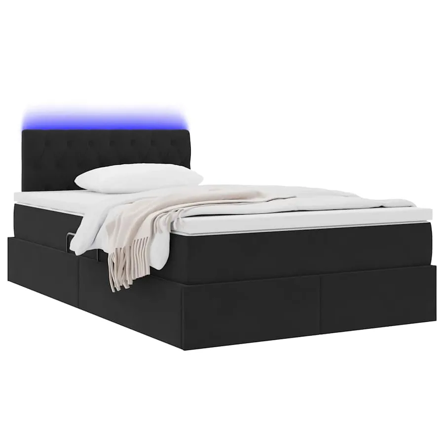 Lit de rangement LED avec matelas Noir 120 x 190 cm Velours - 3