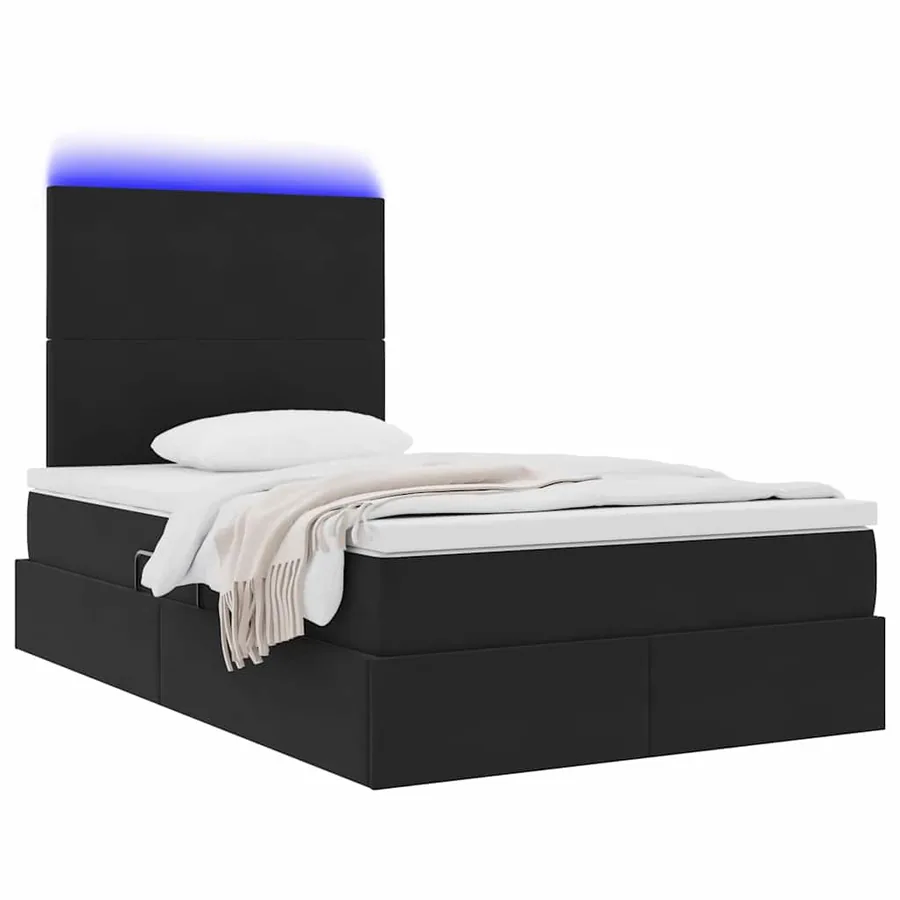 Lit de rangement LED avec matelas Noir 120 x 190 cm Velours - 3