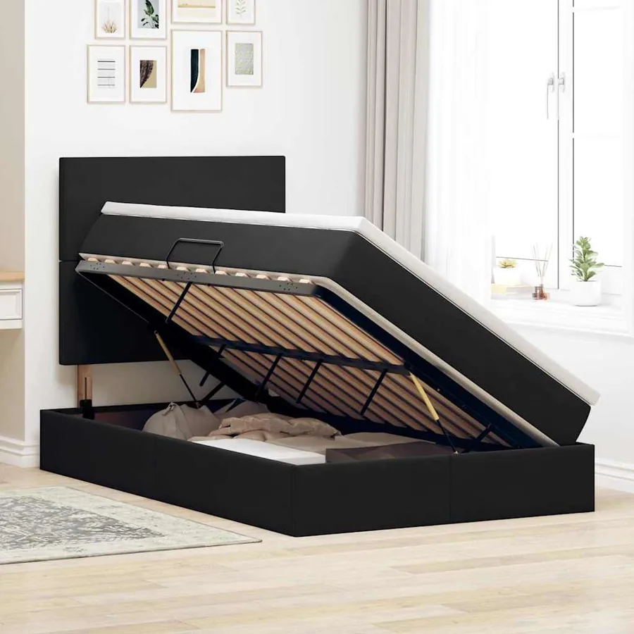 Lit de rangement LED avec matelas Noir 120 x 190 cm Velours - 4