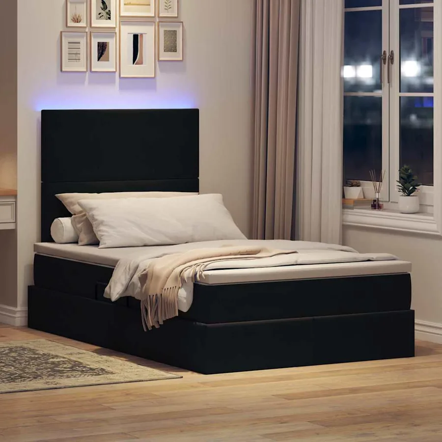 Lit de rangement LED avec matelas Noir 120 x 190 cm Velours - 5