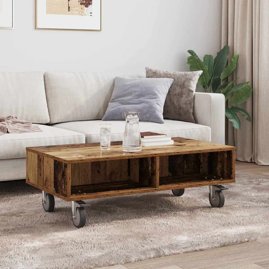 Table d'appoint avec roues Bois ancien 90 x 50 x 30 cm - 4