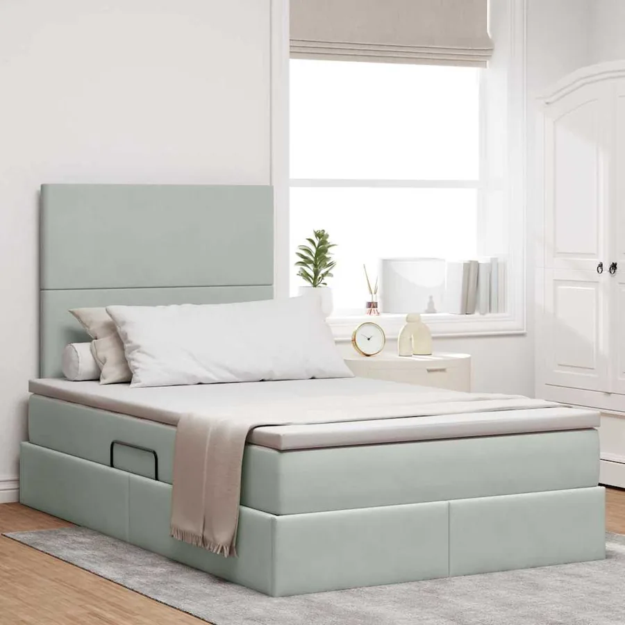 Lit de rangement LED avec matelas Gris clair 120 x 190 cm