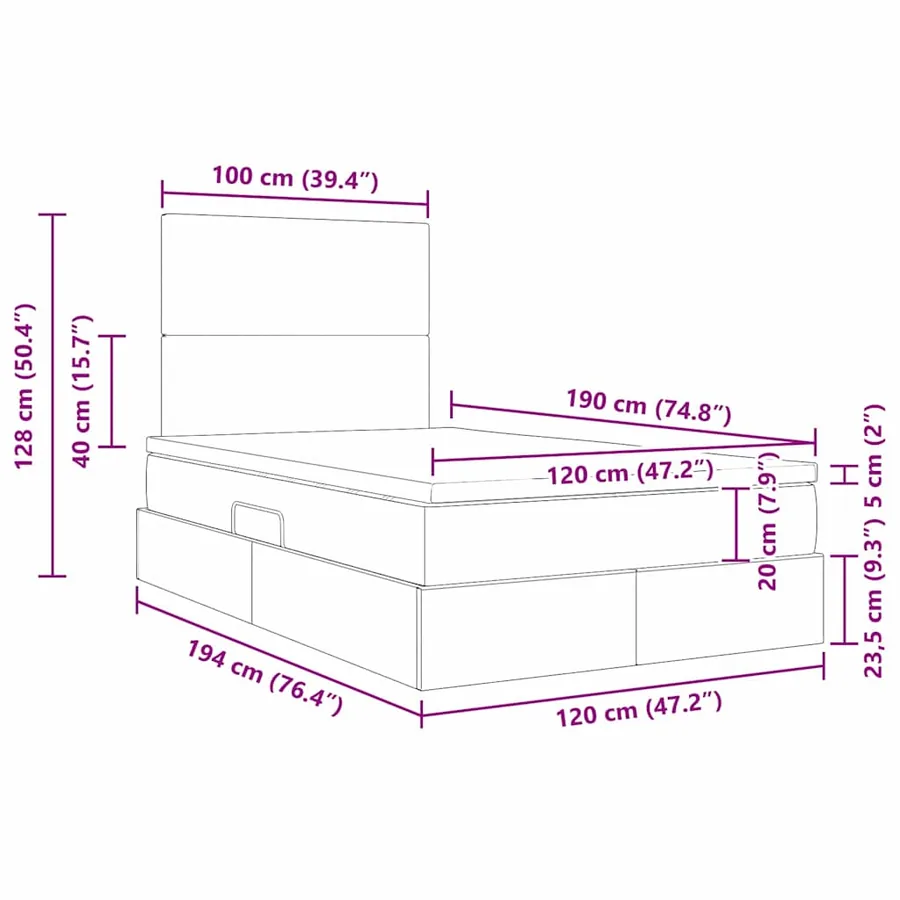 Lit de rangement LED avec matelas Gris clair 120 x 190 cm - 17