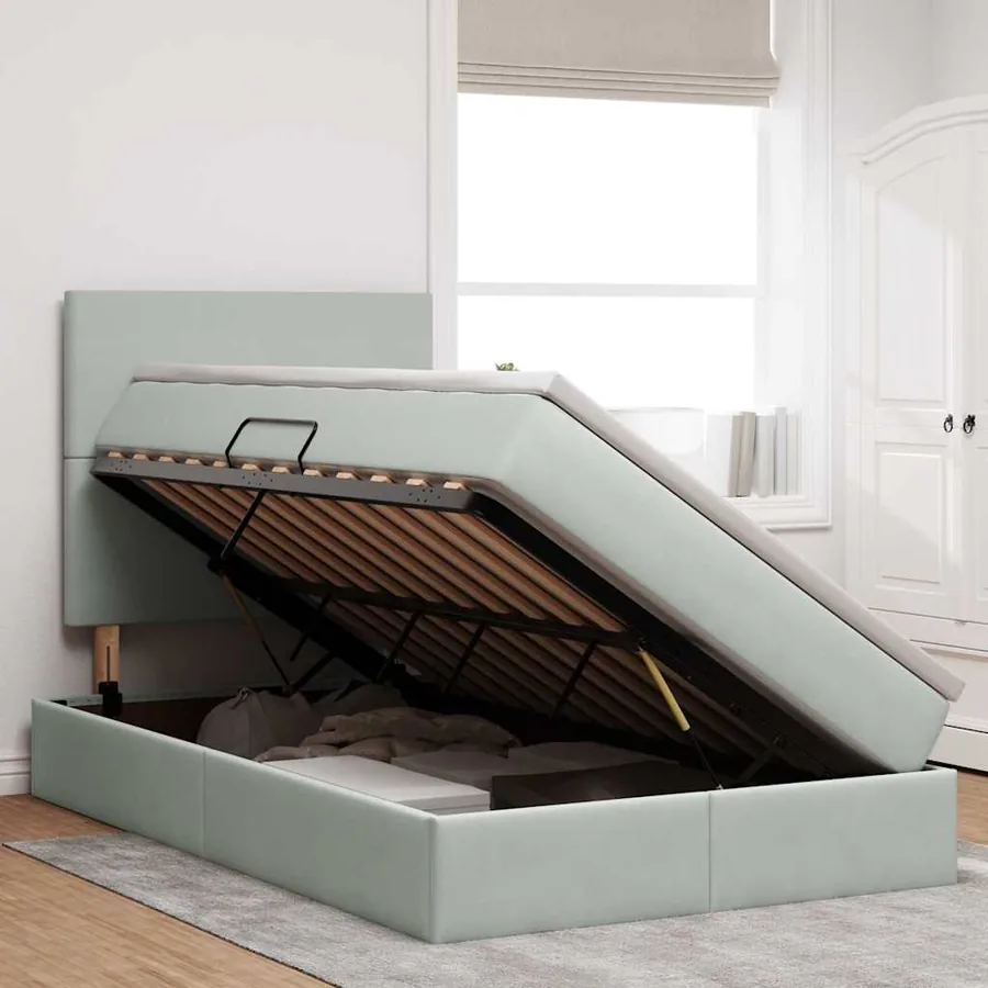 Lit de rangement LED avec matelas Gris clair 120 x 190 cm - 4