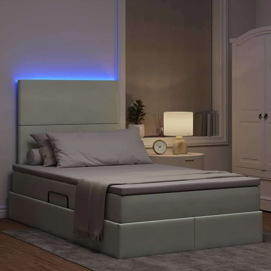 Lit de rangement LED avec matelas Gris clair 120 x 190 cm - 5