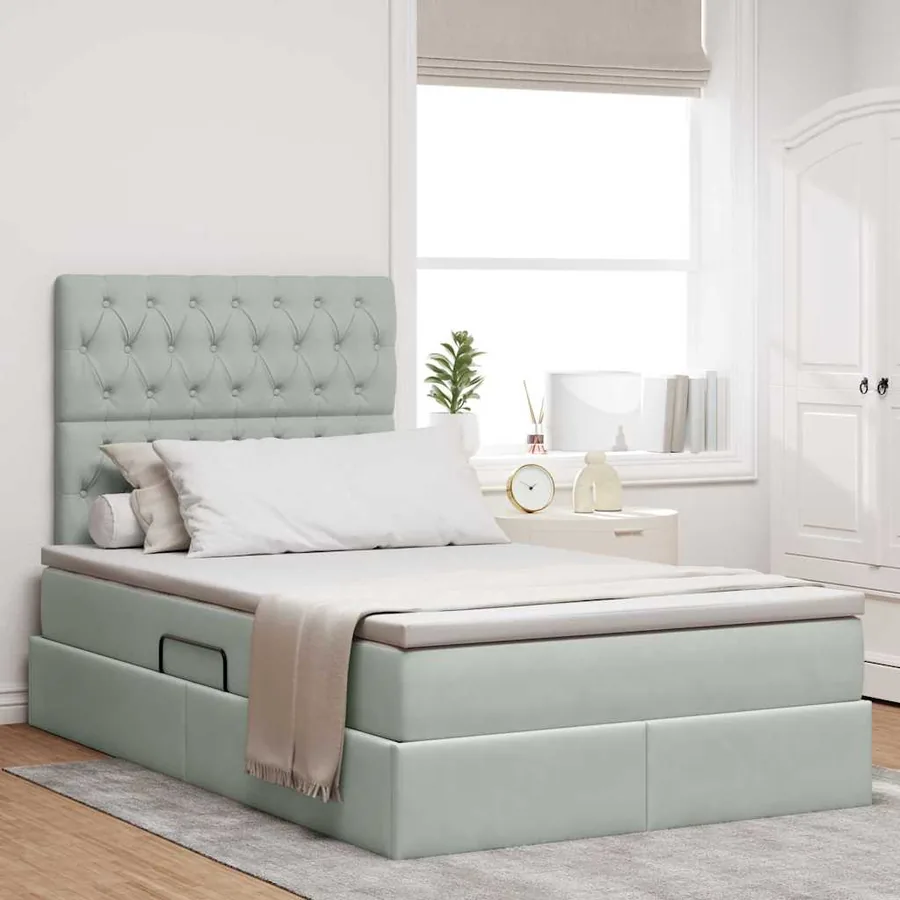 Lit avec rangement et matelas Gris clair 120 x 190 cm Velours