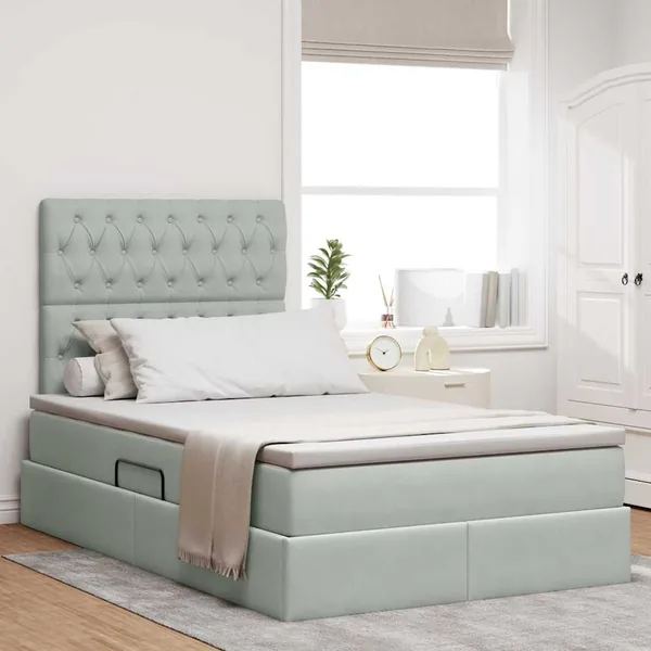 Lit avec rangement et matelas Gris clair 120 x 190 cm Velours