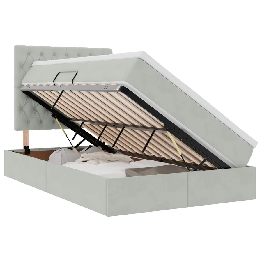 Lit avec rangement et matelas Gris clair 120 x 190 cm Velours - 2