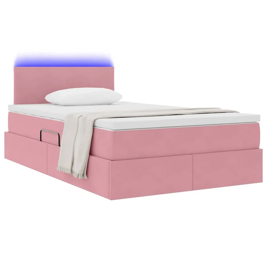 Lit de rangement LED avec matelas Rose 120 x 190 cm Velours - 3