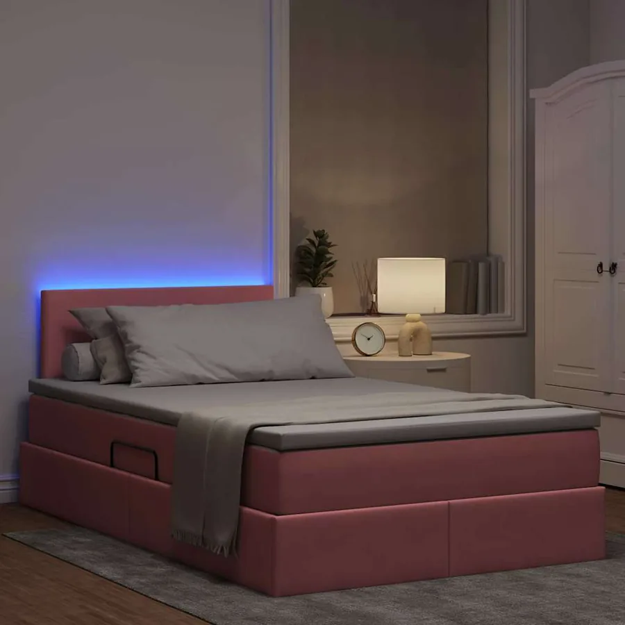 Lit de rangement LED avec matelas Rose 120 x 190 cm Velours - 5
