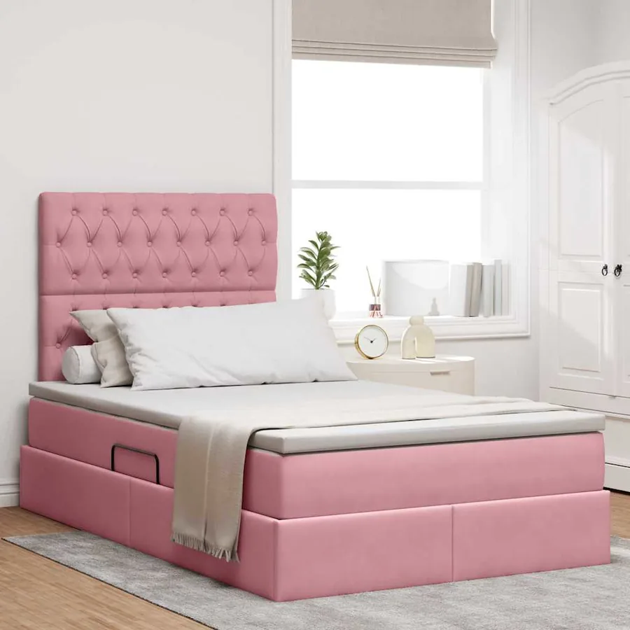 Lit avec rangement et matelas Rose 120 x 190 cm Velours