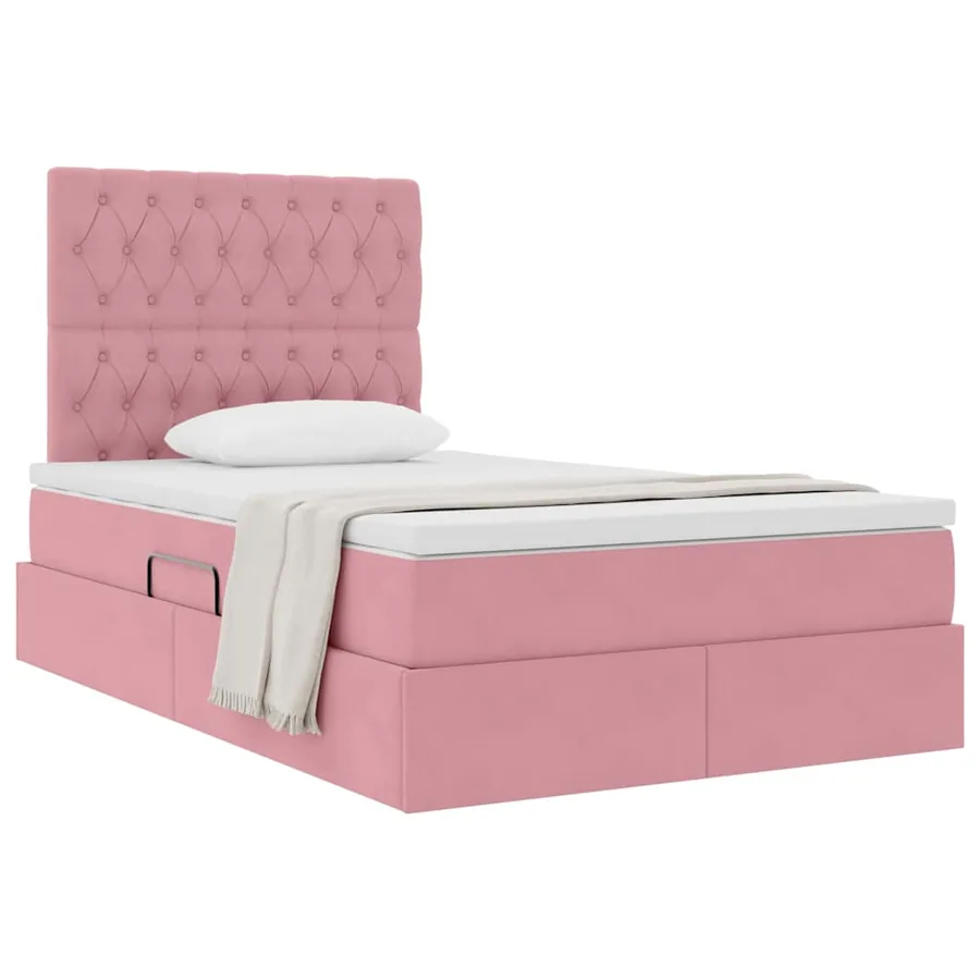 Lit avec rangement et matelas Rose 120 x 190 cm Velours - 3