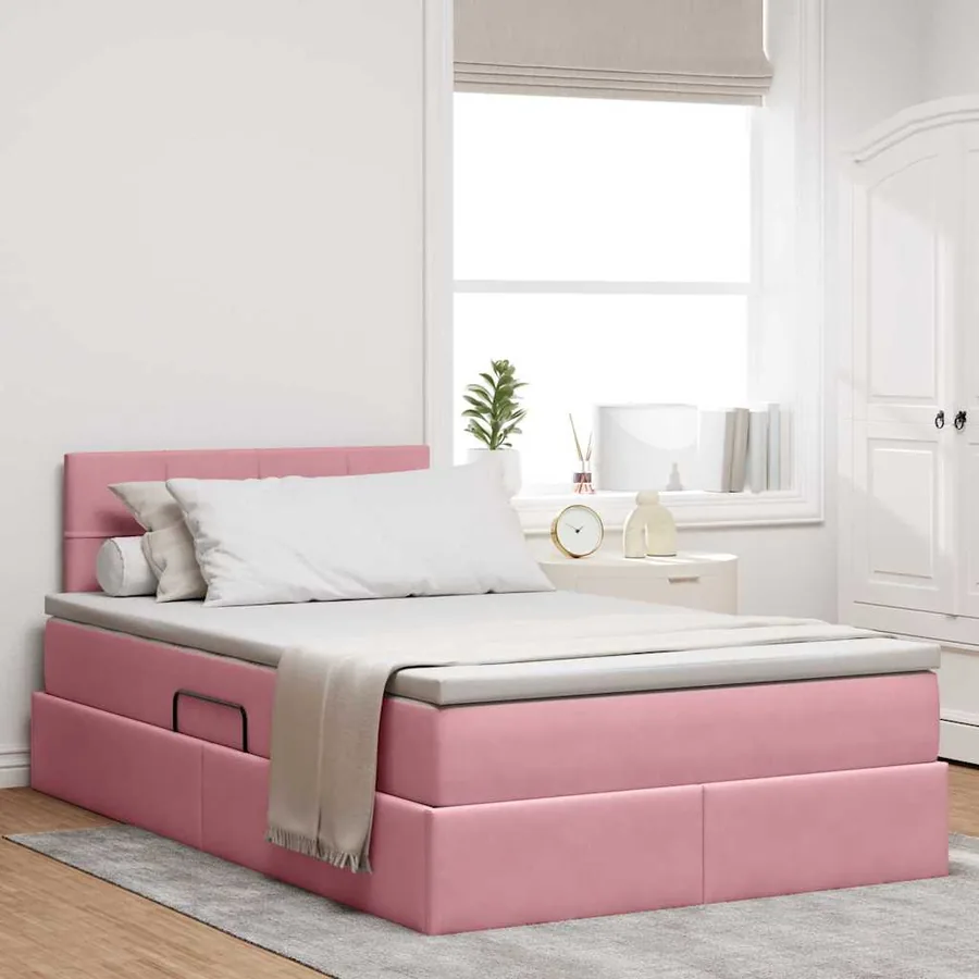 Lit de Rangement avec matelas Rose 120 x 190 cm Velours
