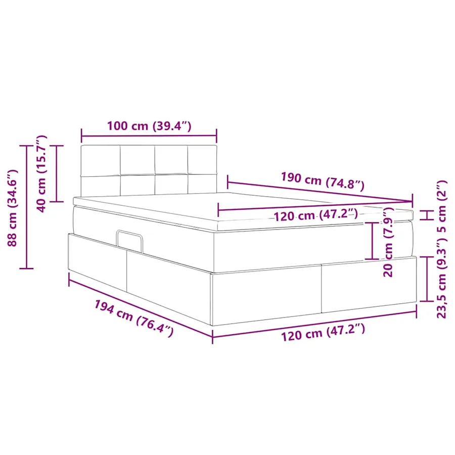 Lit de Rangement avec matelas Rose 120 x 190 cm Velours - 16