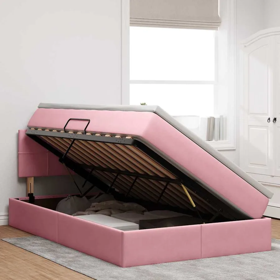 Lit de Rangement avec matelas Rose 120 x 190 cm Velours - 4