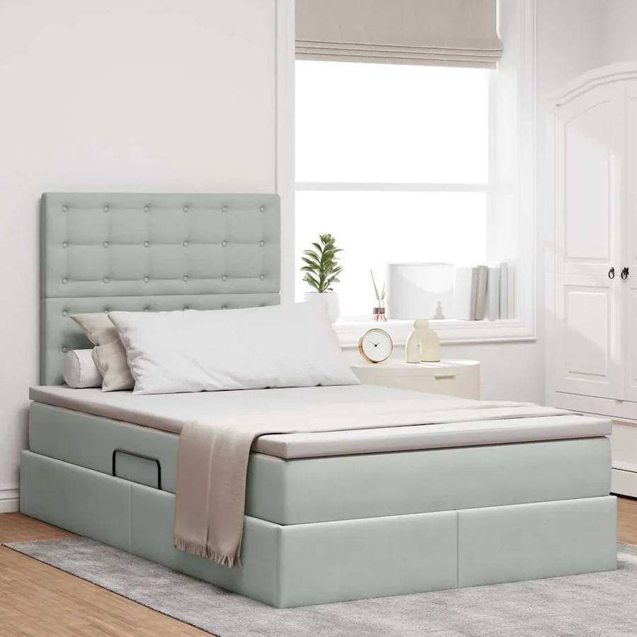 Lit de rangement LED avec matelas Gris clair 120 x 190 cm