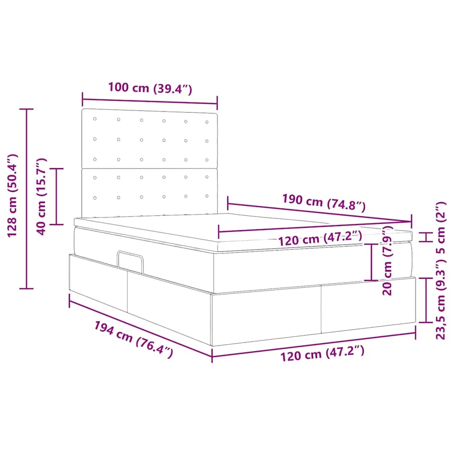 Lit de rangement LED avec matelas Gris clair 120 x 190 cm - 17