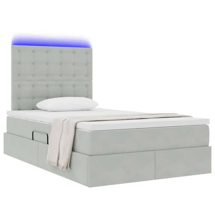 Lit de rangement LED avec matelas Gris clair 120 x 190 cm - 3