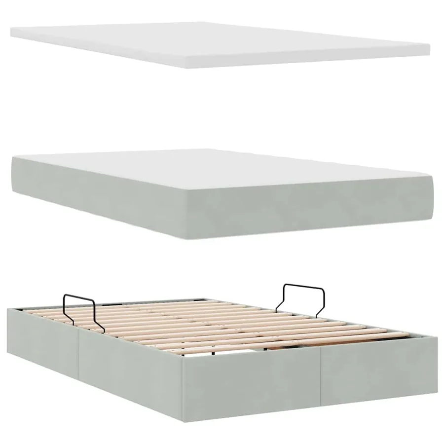 Lit de rangement LED avec matelas Gris clair 120 x 190 cm - 9
