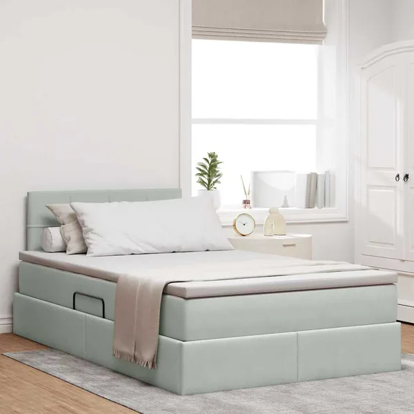 Lit de rangement LED avec matelas Gris clair 120 x 190 cm