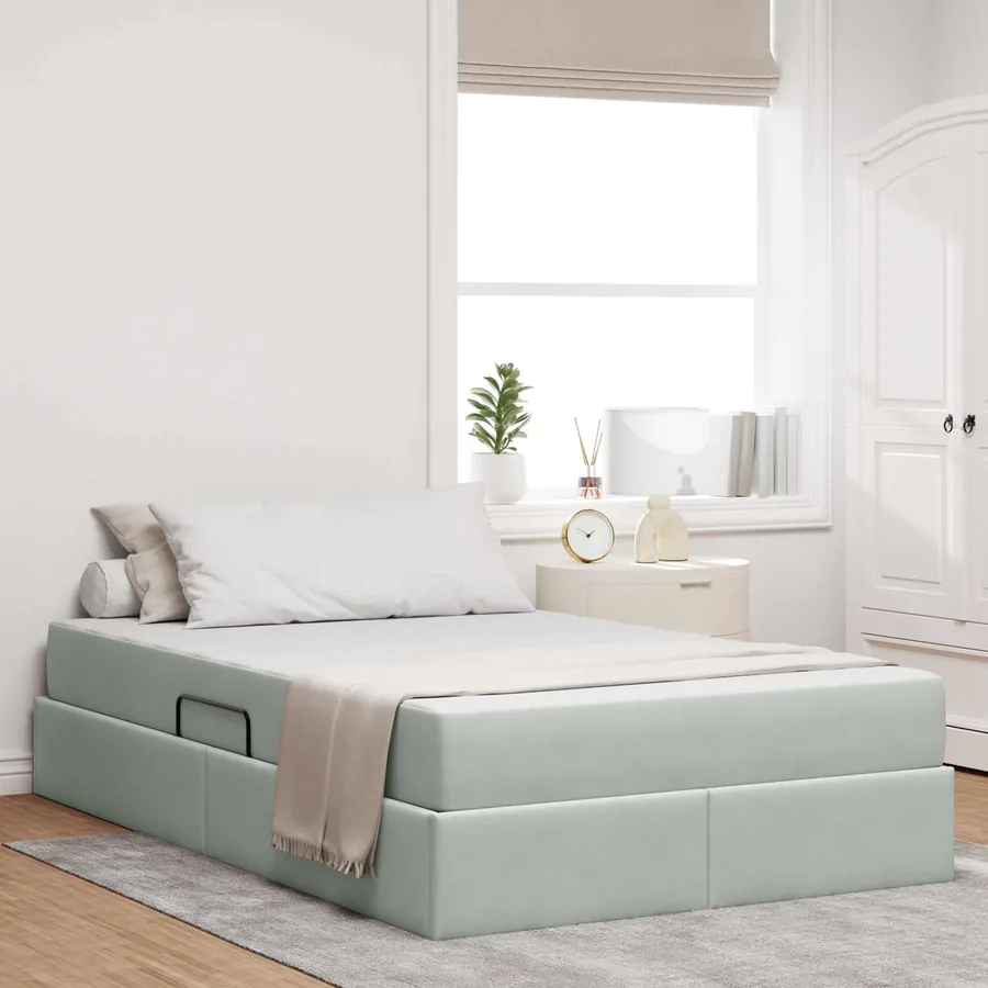 Lit avec rangement et matelas Gris clair 120 x 190 cm Velours