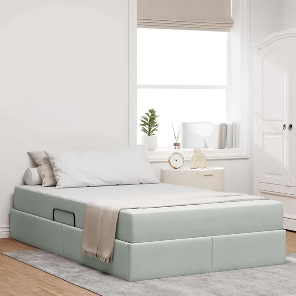 Lit avec rangement et matelas Gris clair 120 x 190 cm Velours