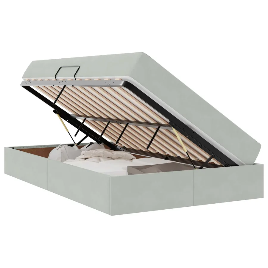 Lit avec rangement et matelas Gris clair 120 x 190 cm Velours - 2