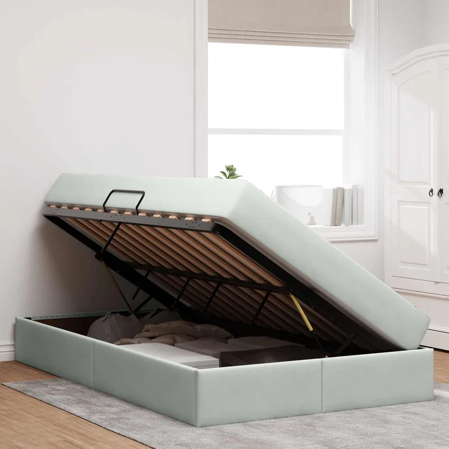 Lit avec rangement et matelas Gris clair 120 x 190 cm Velours - 4