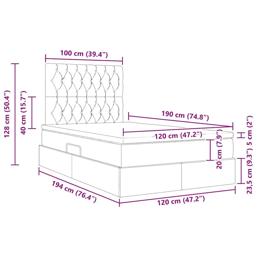 Lit avec rangement et matelas Noir 120 x 190 cm Velours - 16