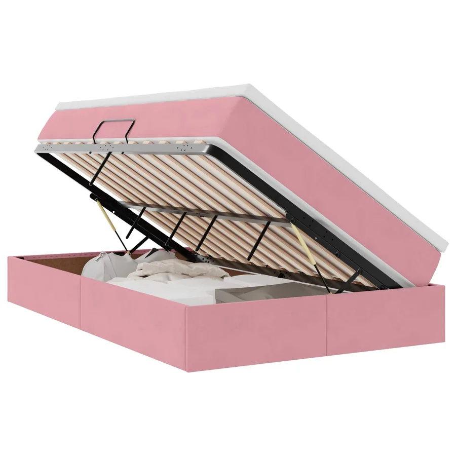 Lit avec rangement et matelas Rose 120 x 190 cm Velours - 2