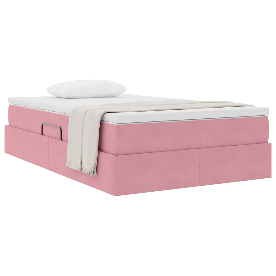 Lit avec rangement et matelas Rose 120 x 190 cm Velours - 3