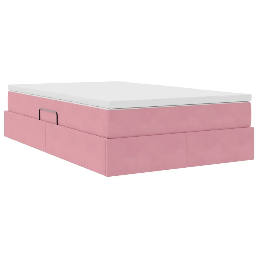 Lit avec rangement et matelas Rose 120 x 190 cm Velours - 5