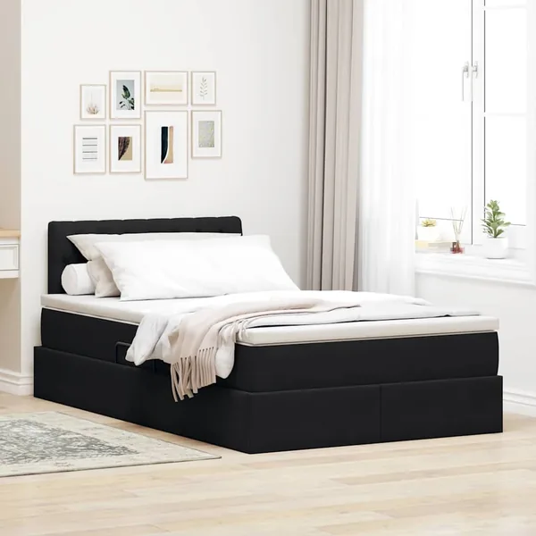 Lit de Rangement avec matelas Noir 120 x 190 cm Velours