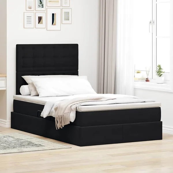 Lit de rangement LED avec matelas Noir 120 x 190 cm Velours