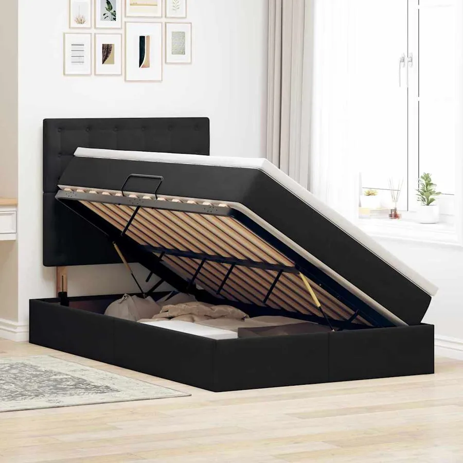 Lit de rangement LED avec matelas Noir 120 x 190 cm Velours - 4