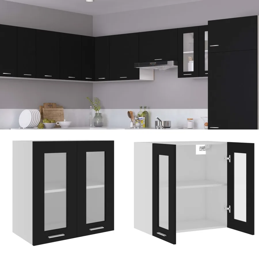 Wall display cabinet "Lyon" Black 60 x 31 x 60 cm Engineered wood