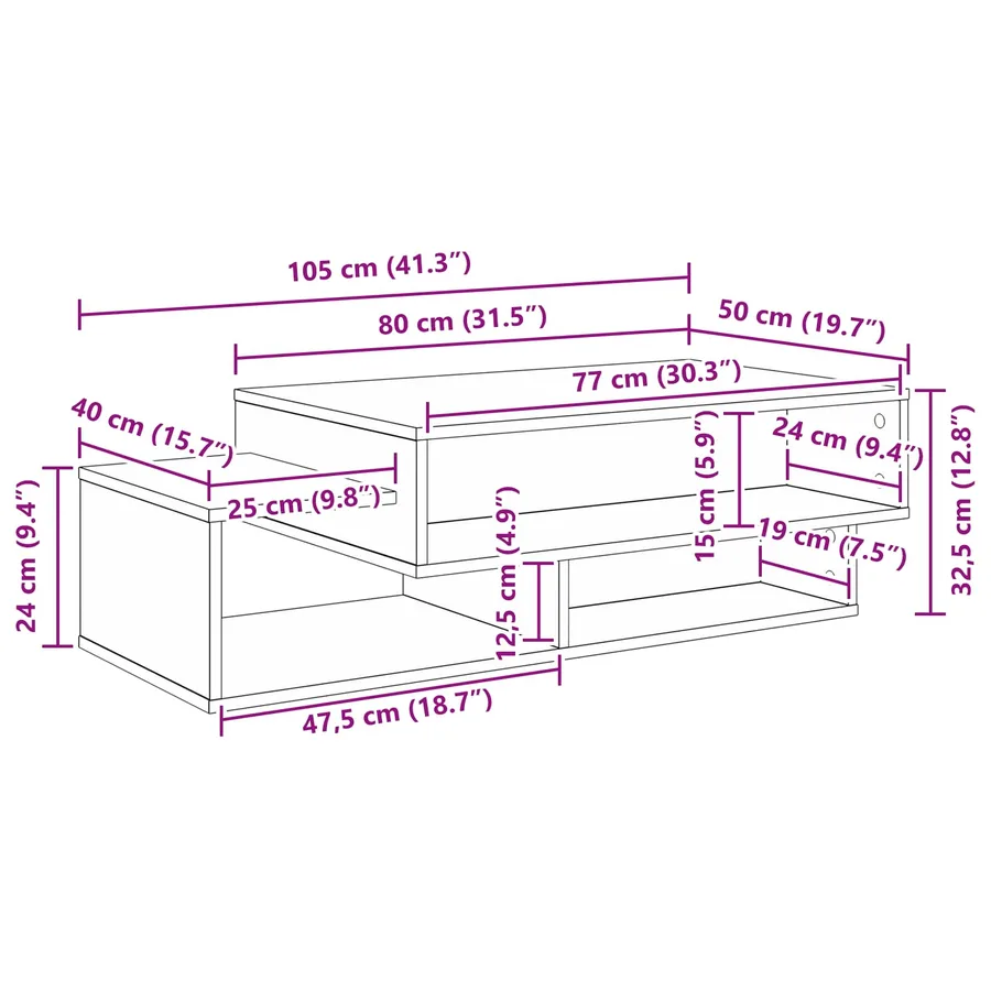 Table basse Chêne Sonoma 105 x 50 x 32,5 cm Bois d'ingénierie - 8