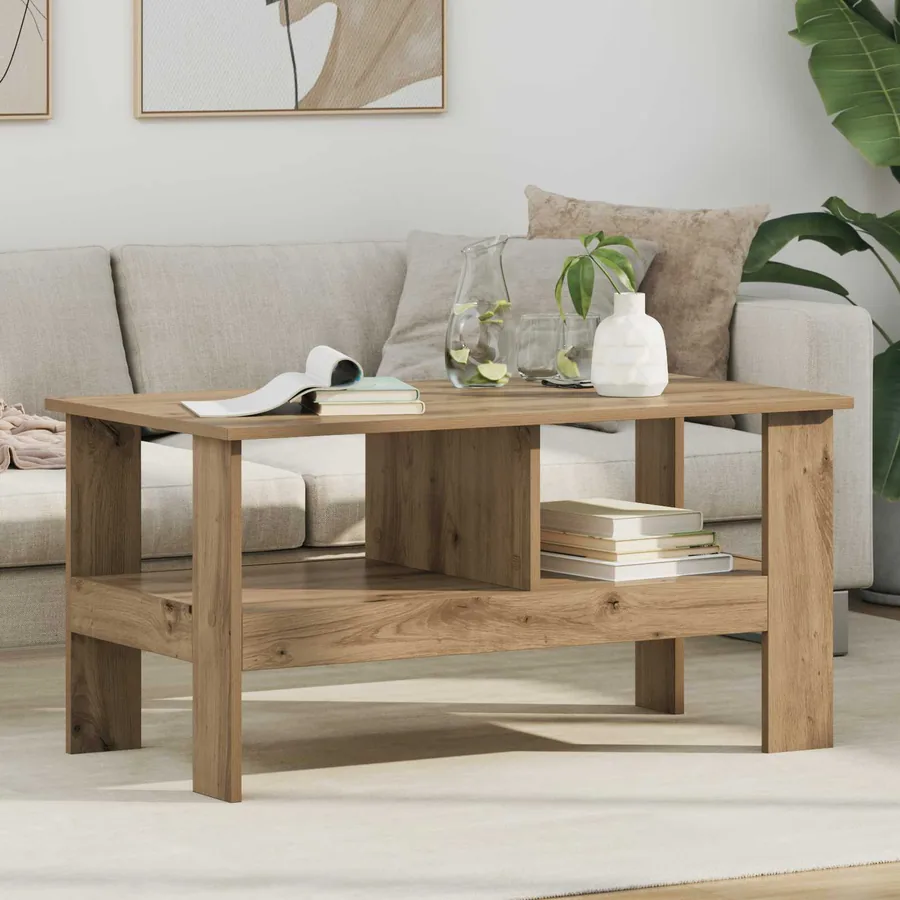 Table basse Chêne artisanal 90 x 50 x 45 cm Bois d'ingénierie