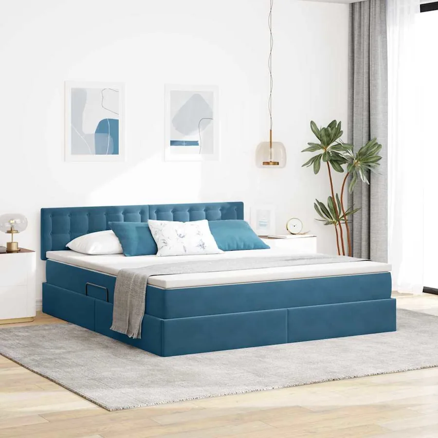 Lit de rangement LED avec matelas Bleu foncé 160 x 200 cm