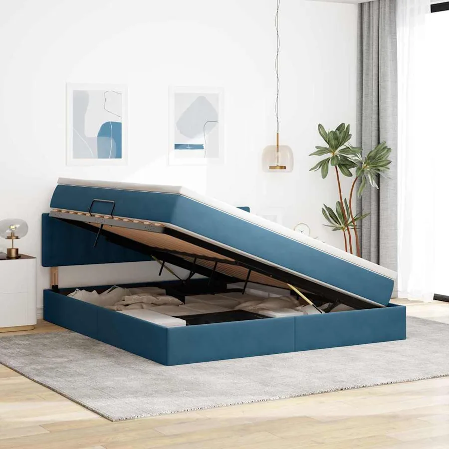 Lit de rangement LED avec matelas Bleu foncé 160 x 200 cm - 4