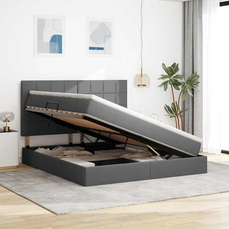Lit avec rangement et matelas Gris foncé 160 x 200 cm tissu - 4