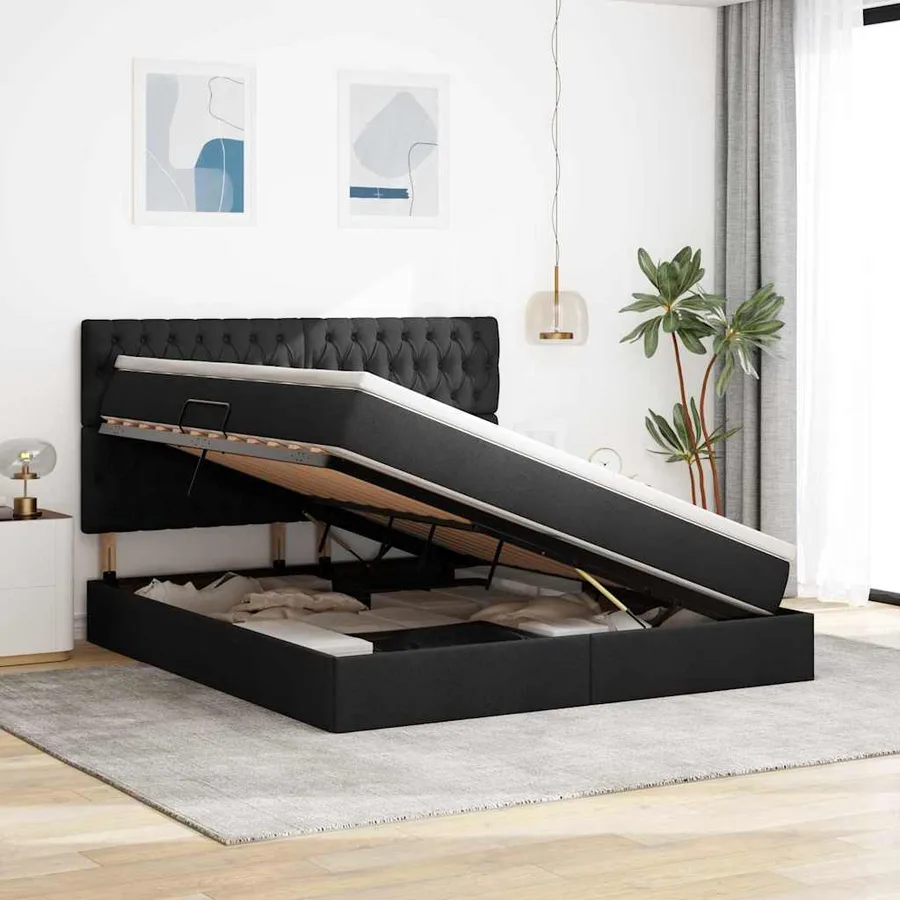 Lit avec rangement et matelas Noir 160 x 200 cm tissu - 4